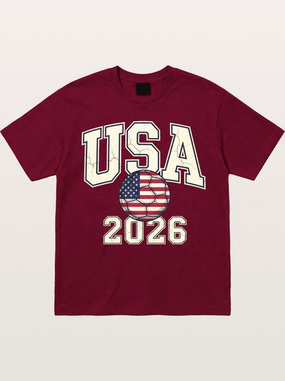 USA 2026 Cracked Letter Soccer Gildan T-shirt