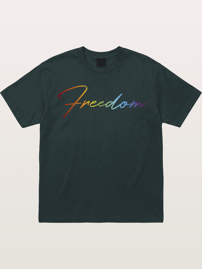 Freedom Rainbow Gradient Script Text Gildan T-shirt