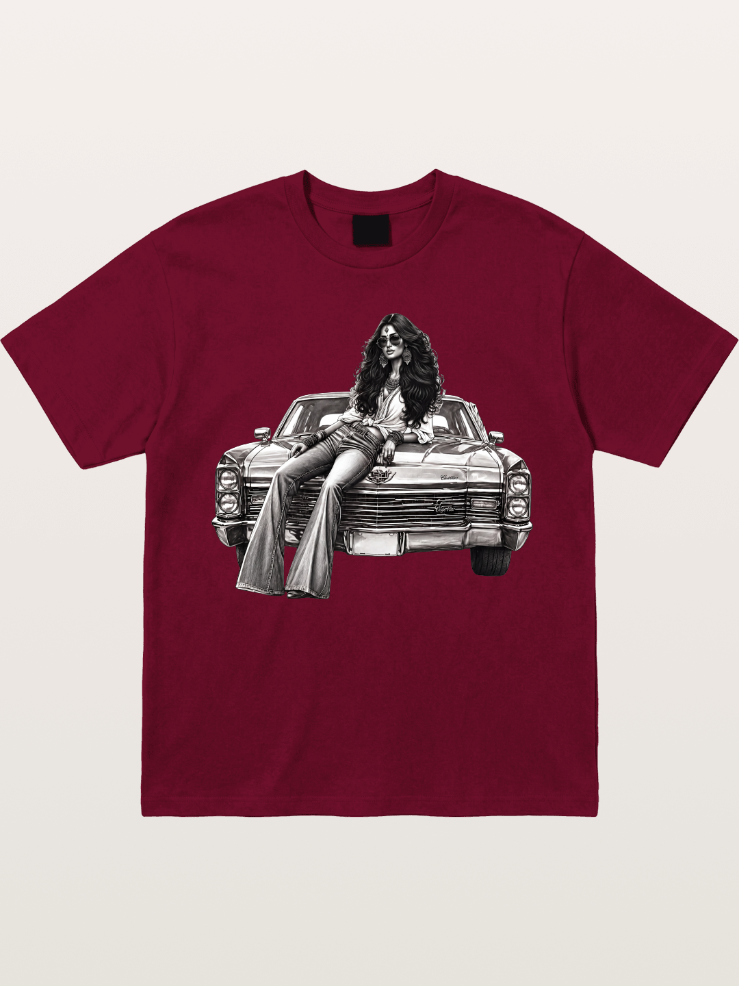 Retro Cadillac & Woman Sketch Gildan T-shirt