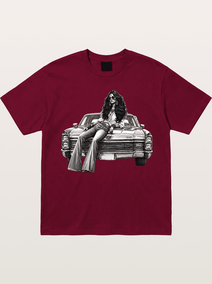 Retro Cadillac & Woman Sketch Gildan T-shirt