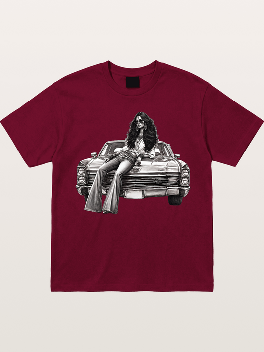 Retro Cadillac & Woman Sketch Gildan T-shirt