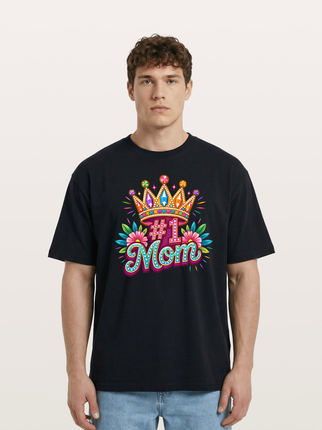 #1 Mom Crown Floral Graphic Cotton T-shirt