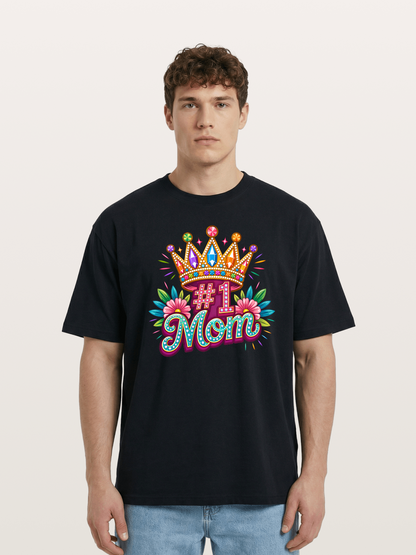 #1 Mom Crown Floral Graphic Cotton T-shirt