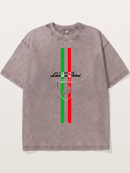 Italian Flag Lamborghini Print Washed T-shirt