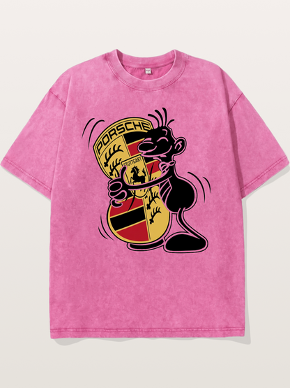 Character Hugging Porsche Crest Washed T-shirt