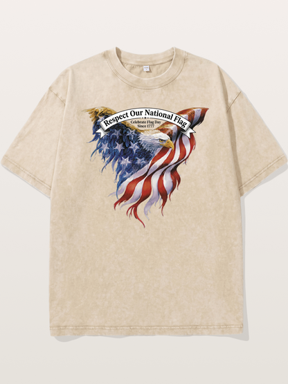 Flag Wing Eagle Banner Art Washed T-shirt