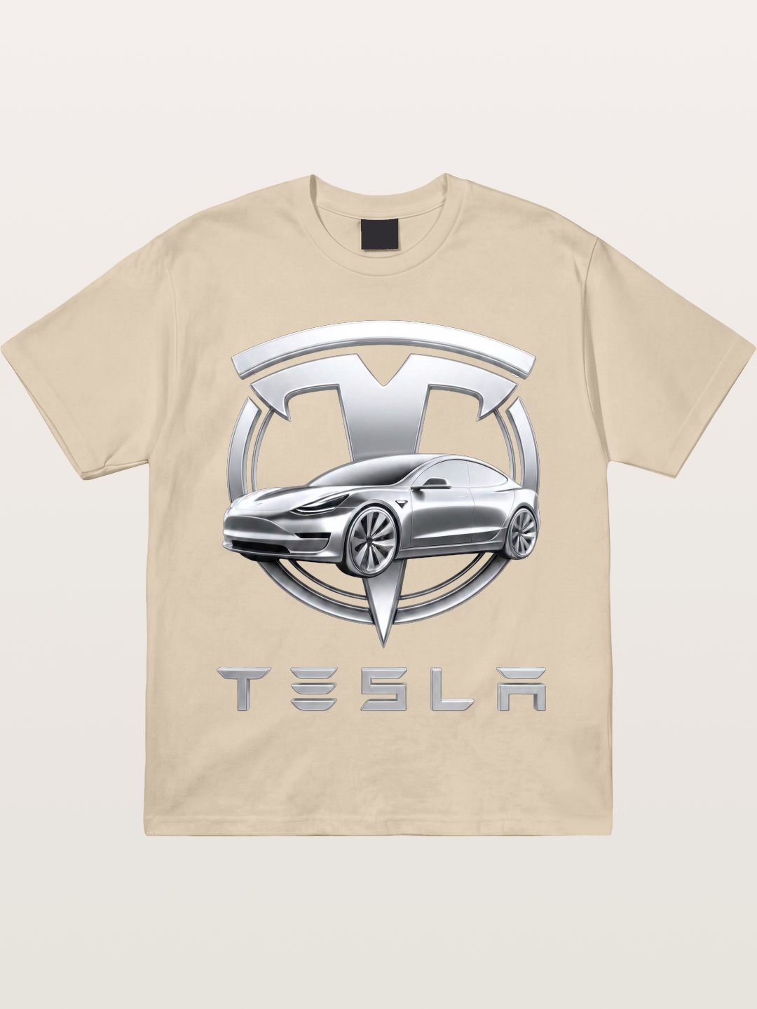 Tesla Silver Metallic Logo Print Gildan T-shirt