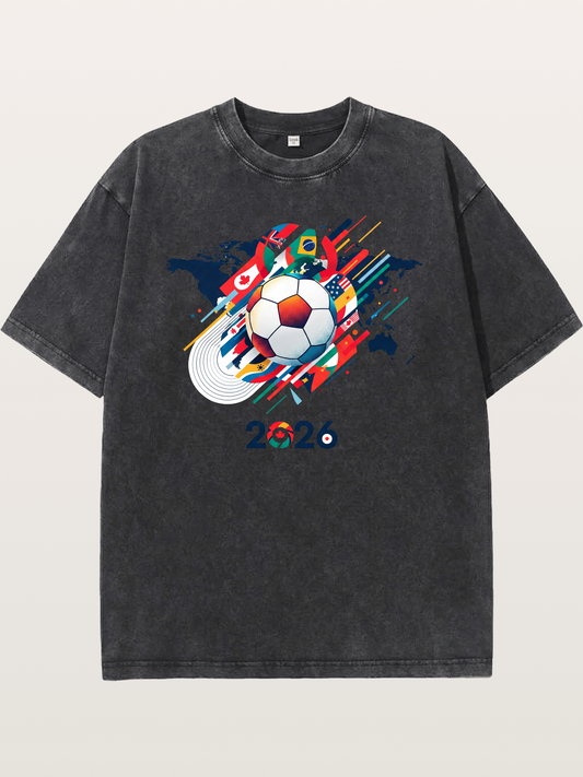 World Cup 2026 Global Flags Print Washed T-shirt