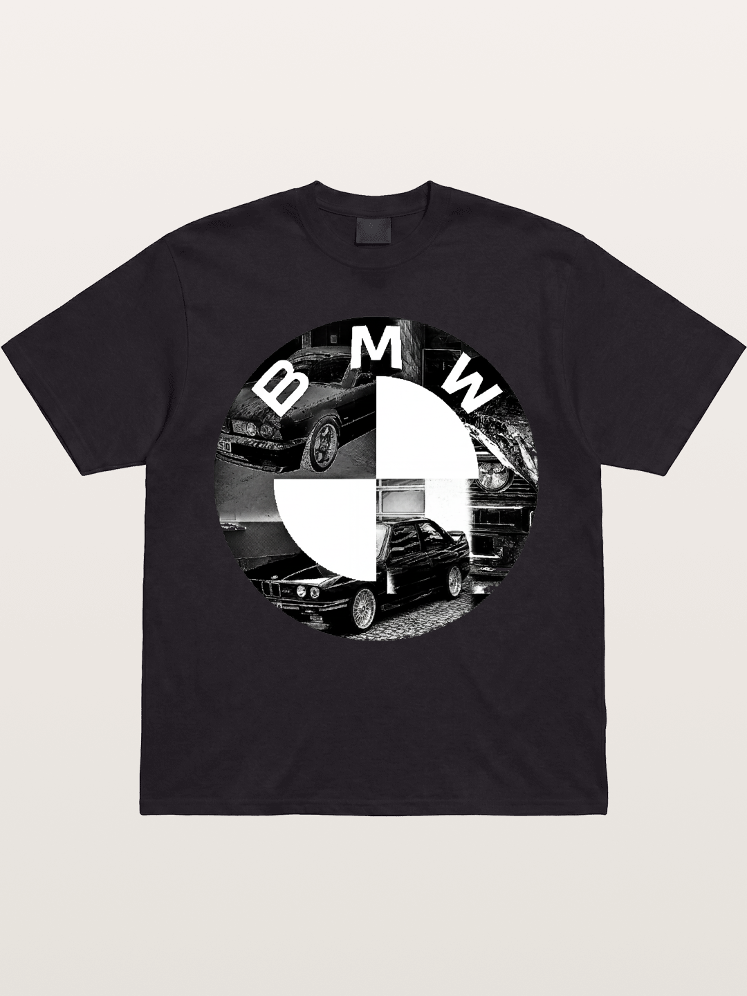 BMW Black White Photo Collage Logo Gildan T-shirt