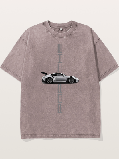 Porsche 911 Vertical Text Design Washed T-shirt