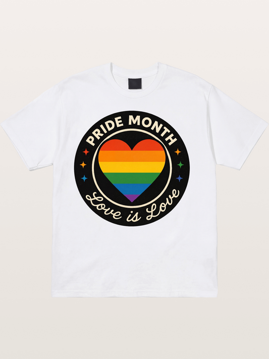 Pride Month Love Is Love Heart Badge Cotton T-shirt