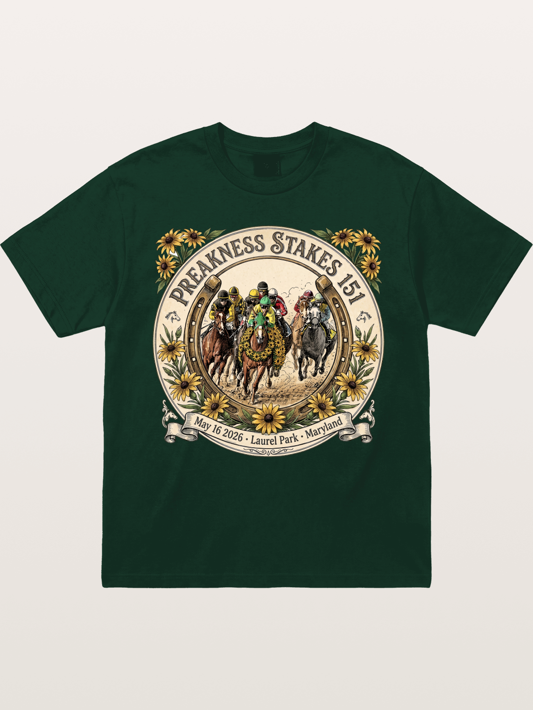 151st Preakness Stakes Horseshoe Badge Gildan T-shirt