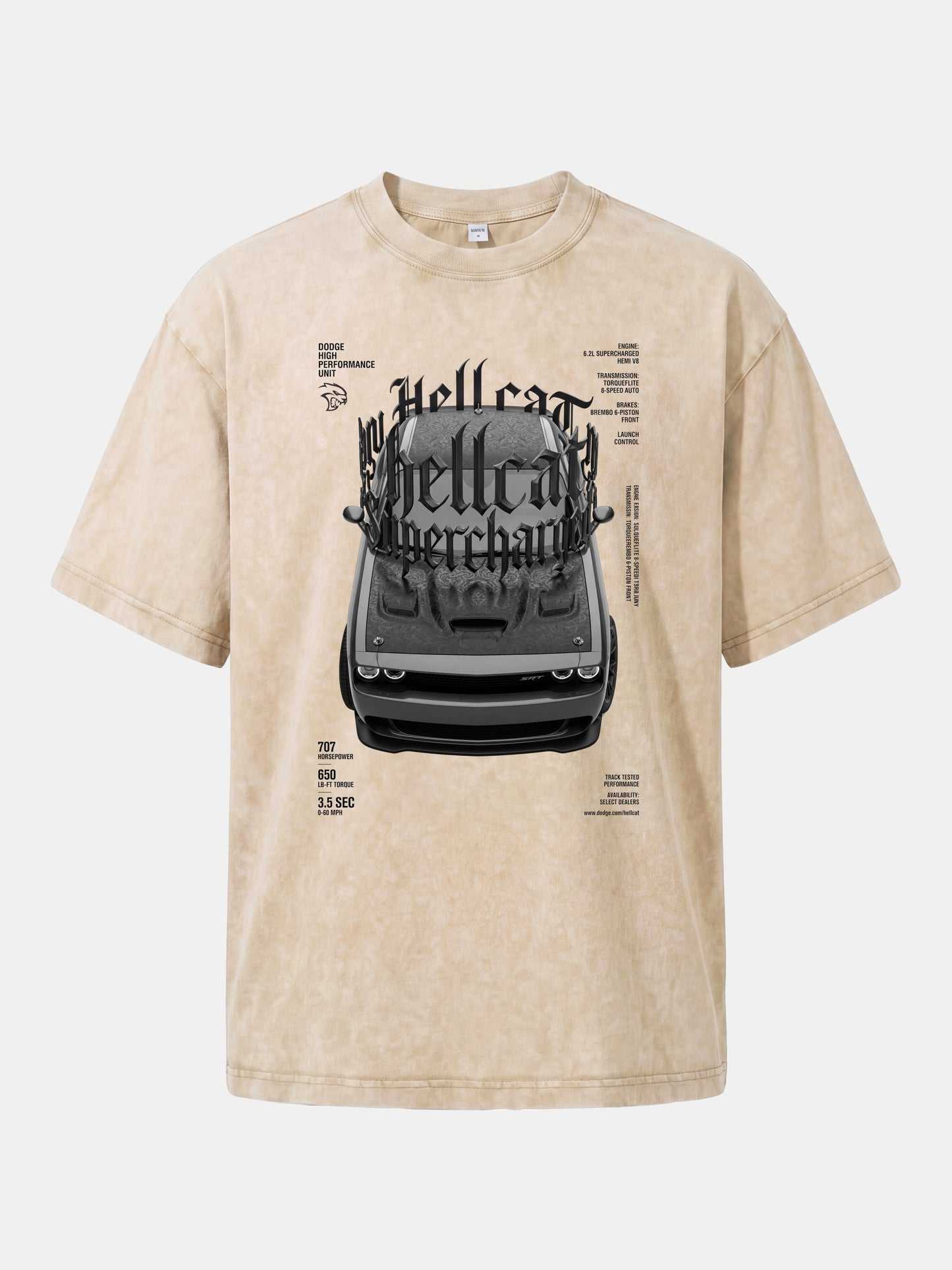 Gothic Hellcat Front View Print Washed T-shirt