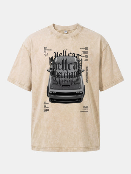Gothic Hellcat Front View Print Washed T-shirt