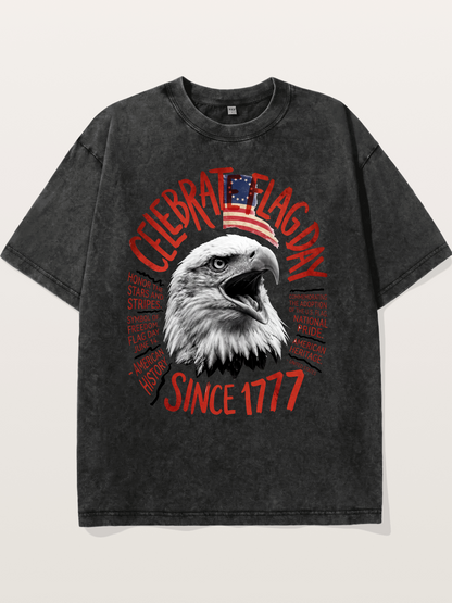 Eagle Celebrate Flag Day 1777 Washed T-shirt