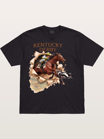 Derby Horse & Race Car Collage Design Cotton T-shirt