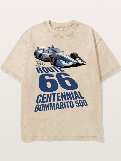 Blue IndyCar Route66 Print Washed T-shirt