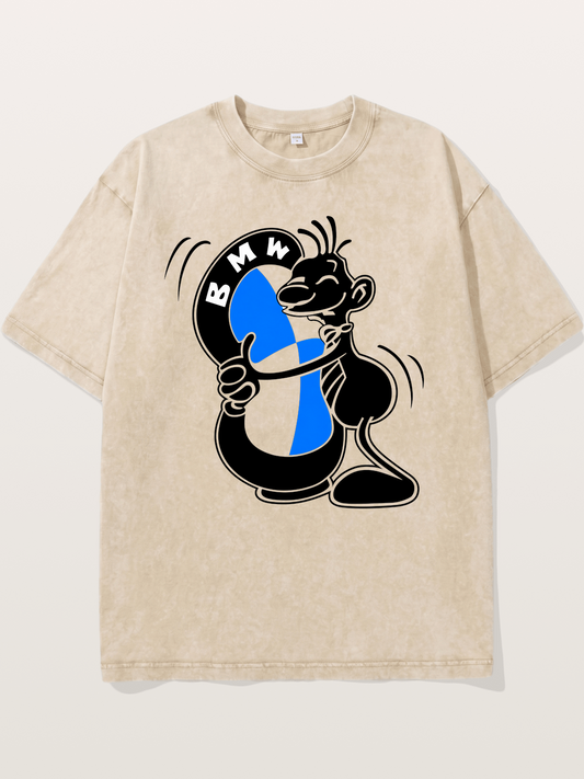 BMW Cartoon Mascot Sticker Washed T-shirt
