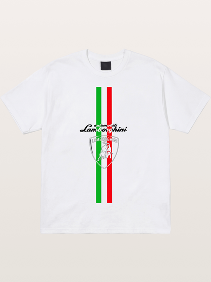 Italian Flag Lamborghini Print Cotton T-shirt