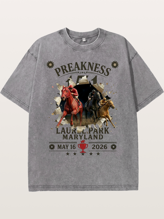 Preakness 151 Breakthrough Horse Art Washed T-shirt