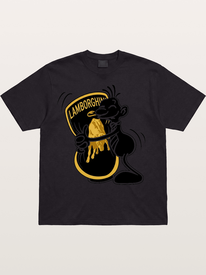 Cartoon Hugs Lamborghini Logo Cotton T-shirt