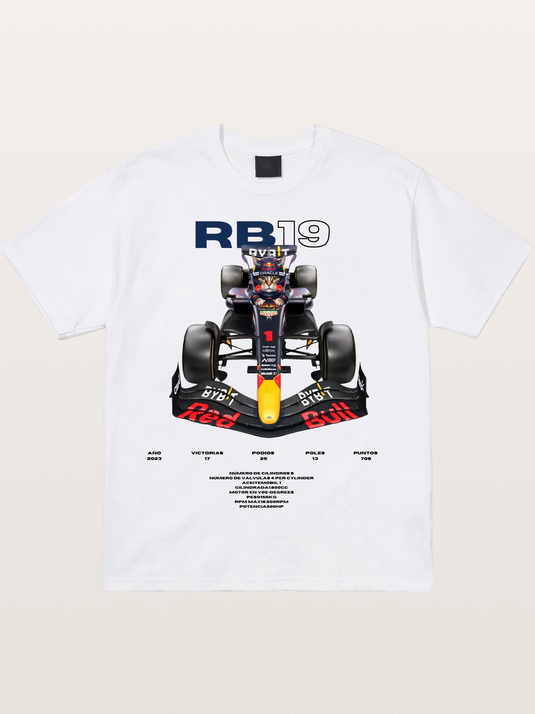 Cat Driving Red Bull F1 Cotton T-shirt