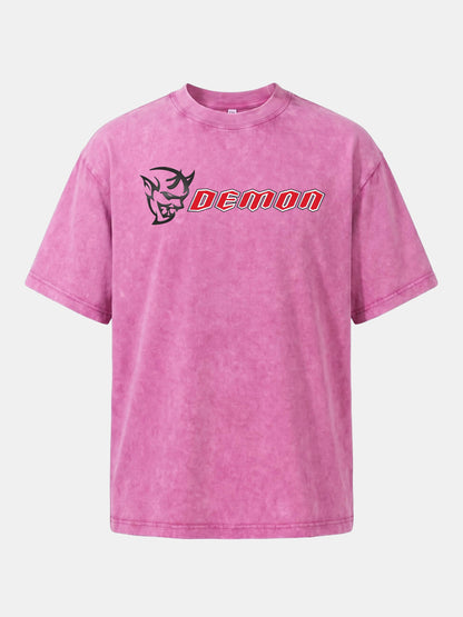 Demon Devil Head Letter Card Washed T-shirt