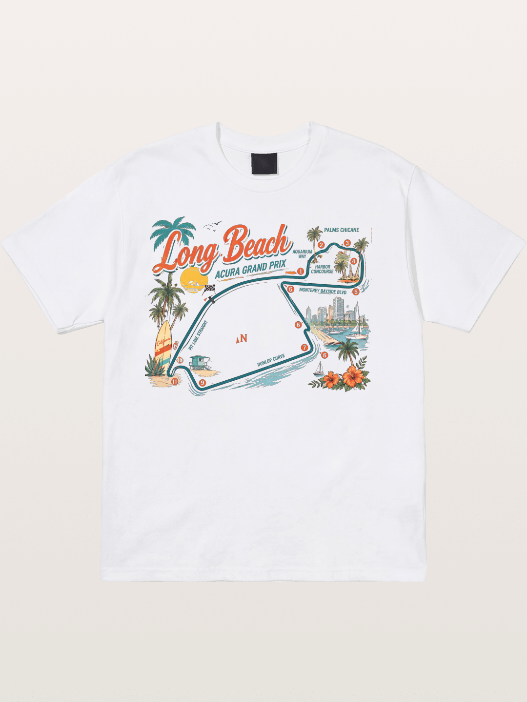 Long Beach Circuit Track Map Graphic Cotton T-shirt
