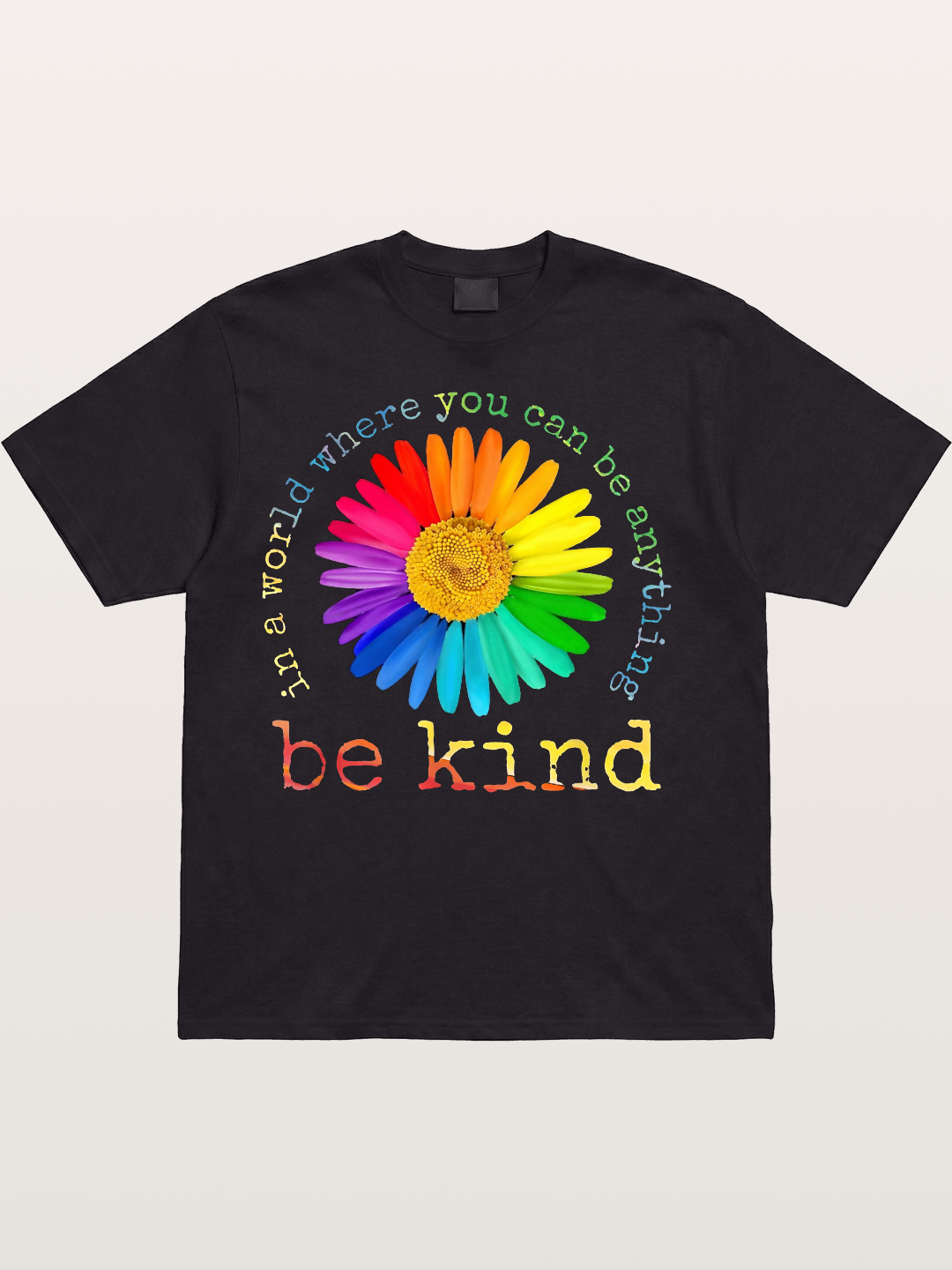 Rainbow Daisy Be Kind Quote Design Cotton T-shirt