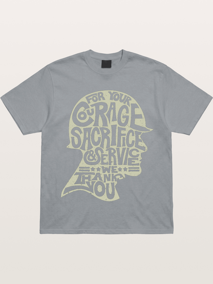 Soldier Helmet Courage Sacrifice Word Art Gildan T-shirt