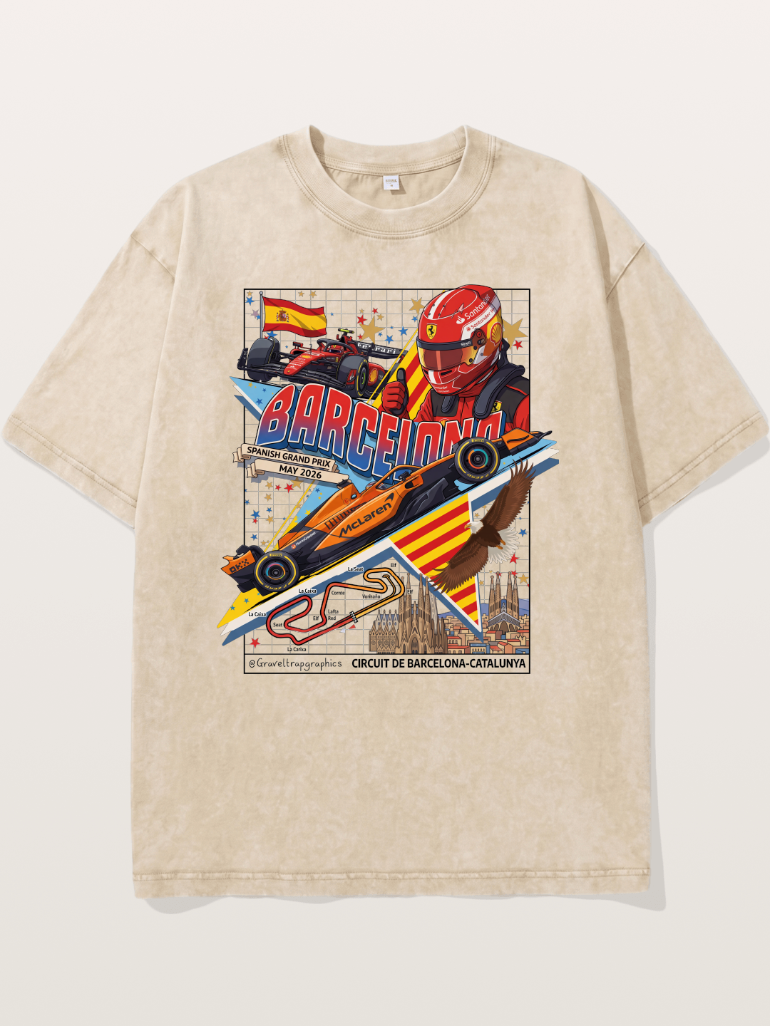 Barcelona GP Spanish Landmark Collage Washed T-shirt---