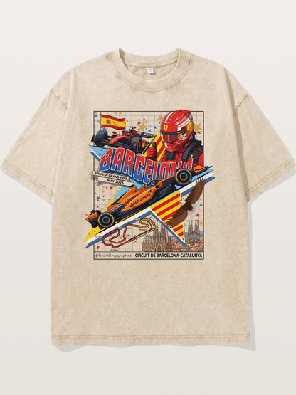 Barcelona GP Spanish Landmark Collage Washed T-shirt---