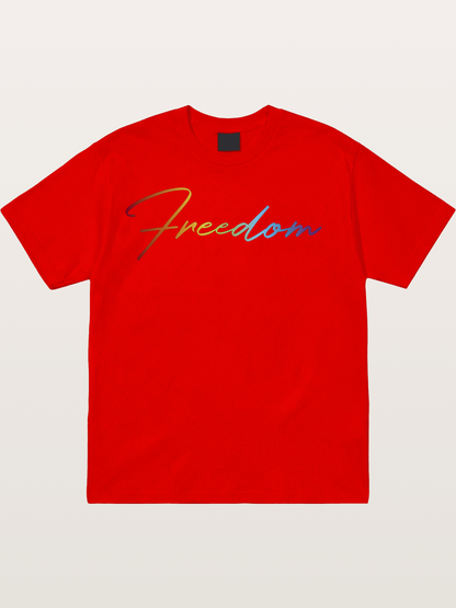 Freedom Rainbow Gradient Script Text Cotton T-shirt