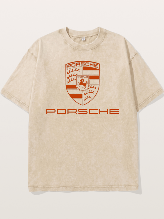 Porsche Crest Orange White Logo Washed T-shirt
