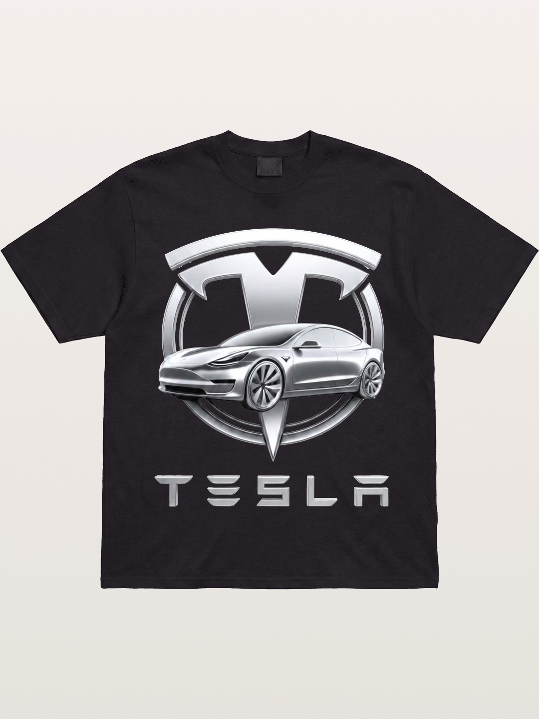 Tesla Silver Metallic Logo Print Gildan T-shirt