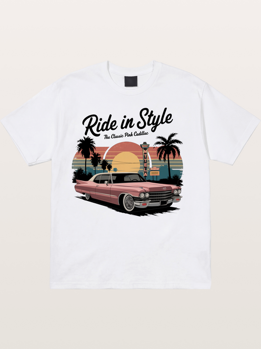 intage Pink Cadillac Retro Poster Cotton T-shirt