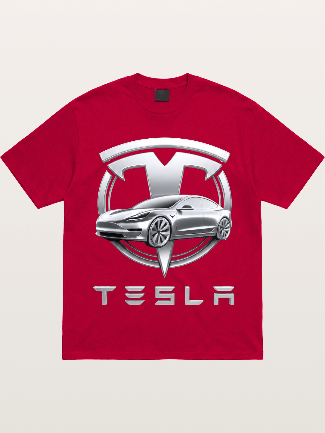 Tesla Silver Metallic Logo Print Gildan T-shirt