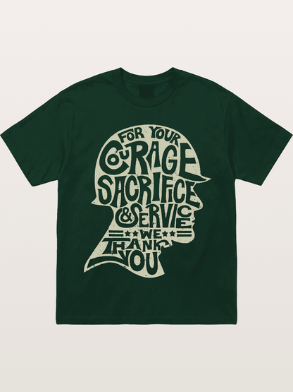 Soldier Helmet Courage Sacrifice Word Art Gildan T-shirt