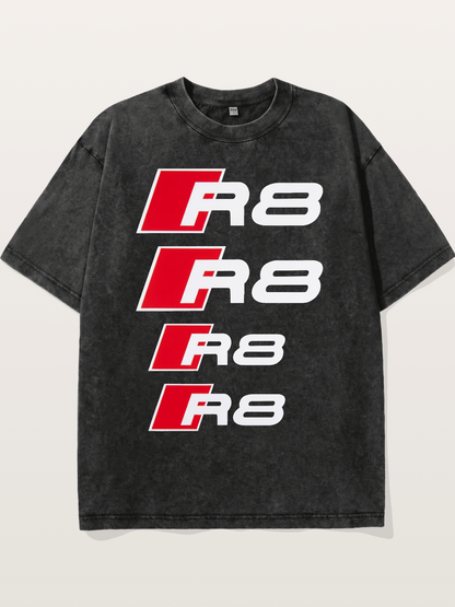 Audi R8 Red Repeated Text Washed T-shirt