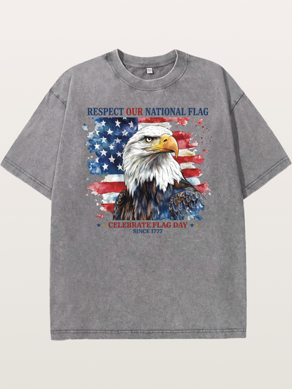 Watercolor Eagle Flag Day Art Washed T-shirt