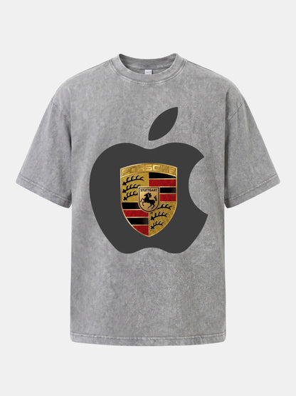 Porsche Crest Inside Apple Outline Washed T-shirt