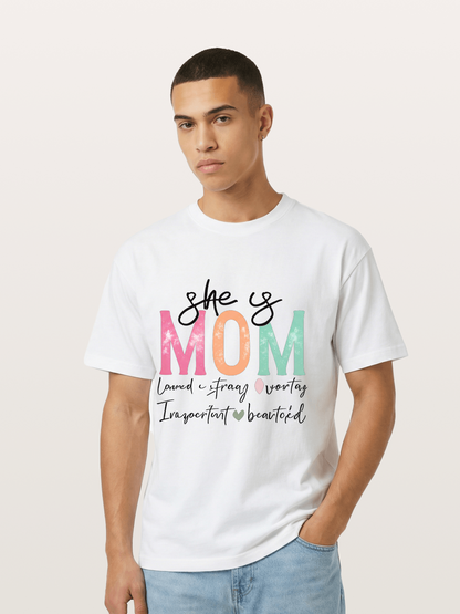 She is Mom Boho Pastel Print Gildan T-shirt