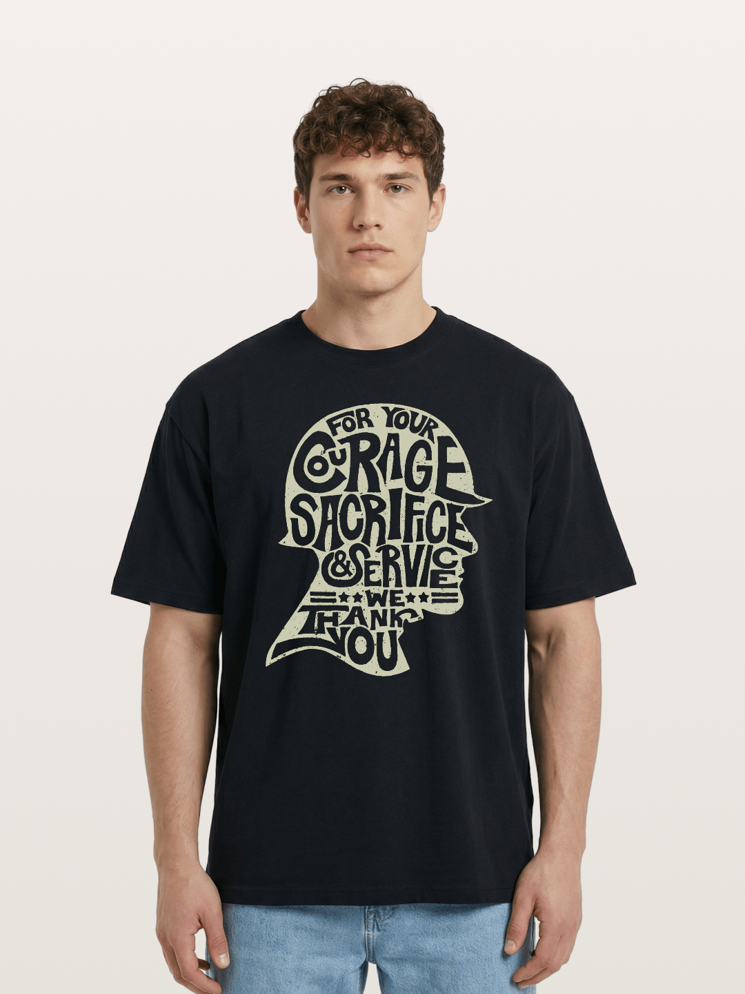 Soldier Helmet Courage Sacrifice Word Art Cotton T-shirt