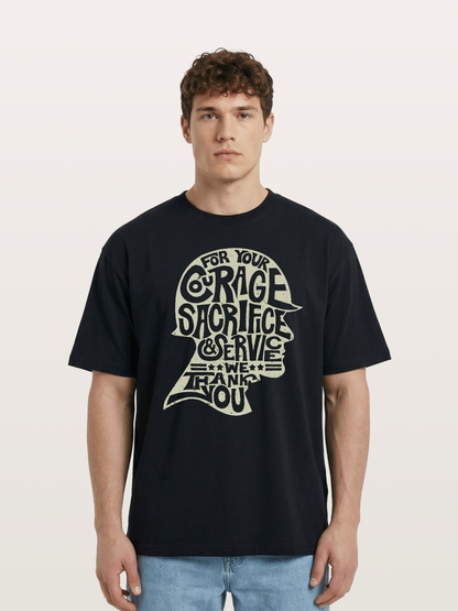 Soldier Helmet Courage Sacrifice Word Art Cotton T-shirt