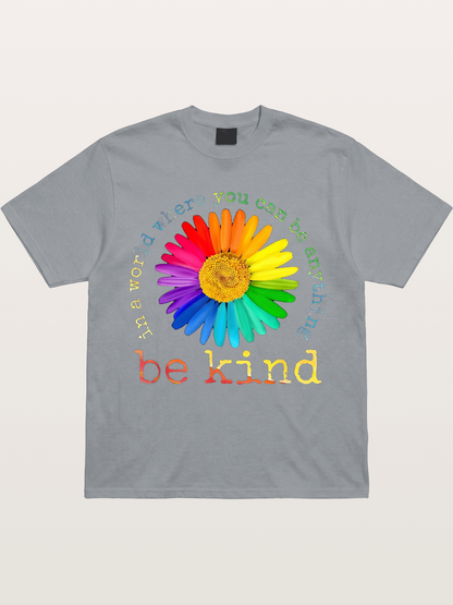 Rainbow Daisy Be Kind Quote Design Gildan T-shirt