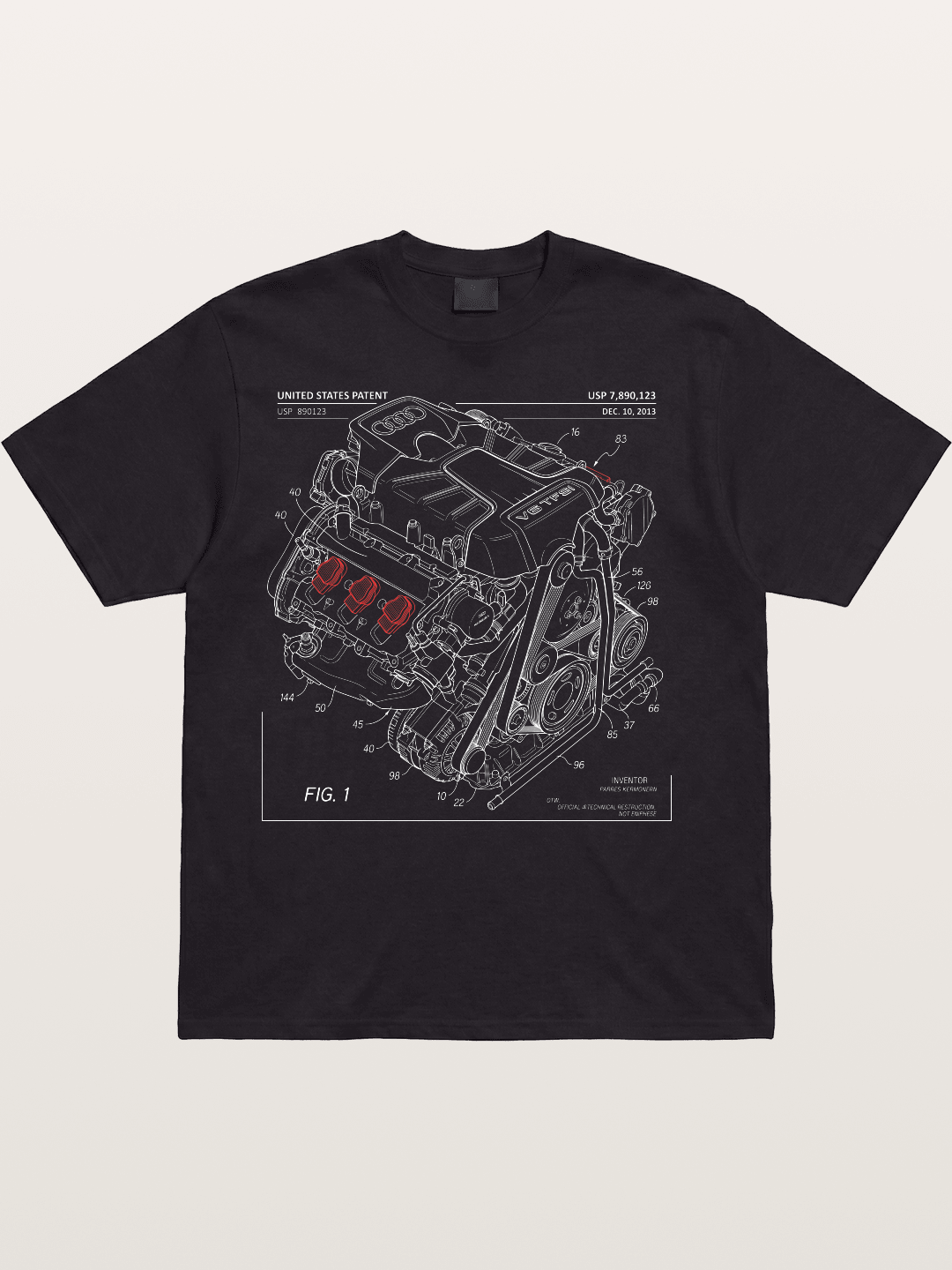 V6 TFSI Audi Powertrain Patent Drawing Cotton T-shirt
