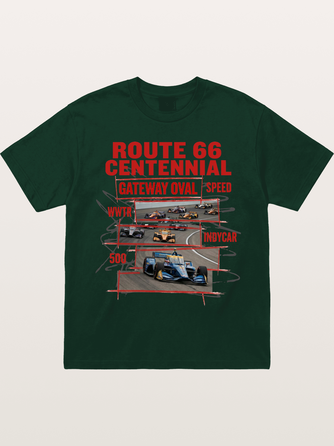Red Sketch Route66 Race Poster Gildan T-shirt