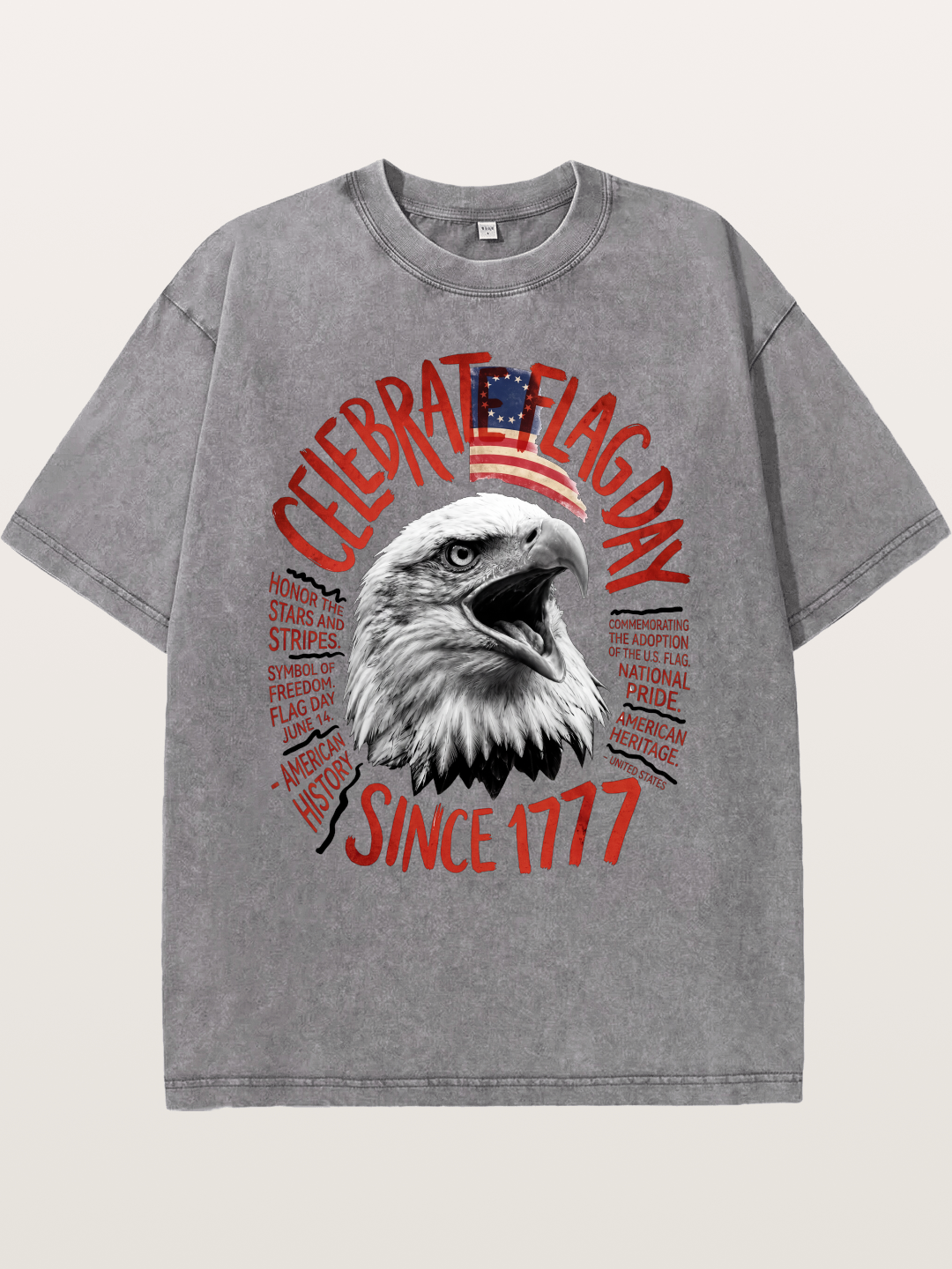 Eagle Celebrate Flag Day 1777 Washed T-shirt