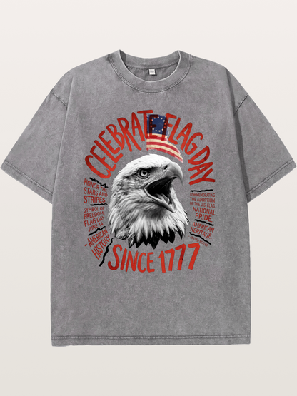 Eagle Celebrate Flag Day 1777 Washed T-shirt