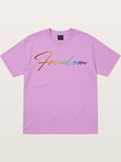 Freedom Rainbow Gradient Script Text Gildan T-shirt